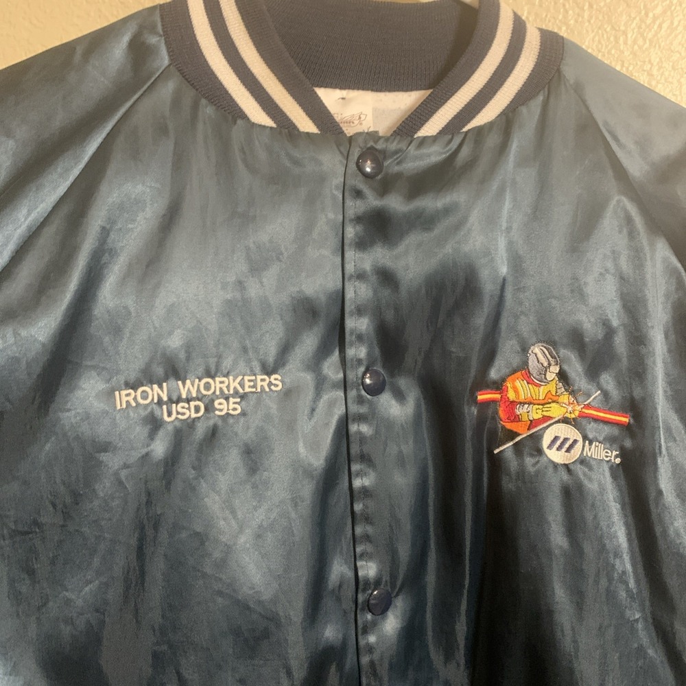 Vintage Auburn Sportswear Satin Jacket XL Miller Welding Logo Iron Workers USD95